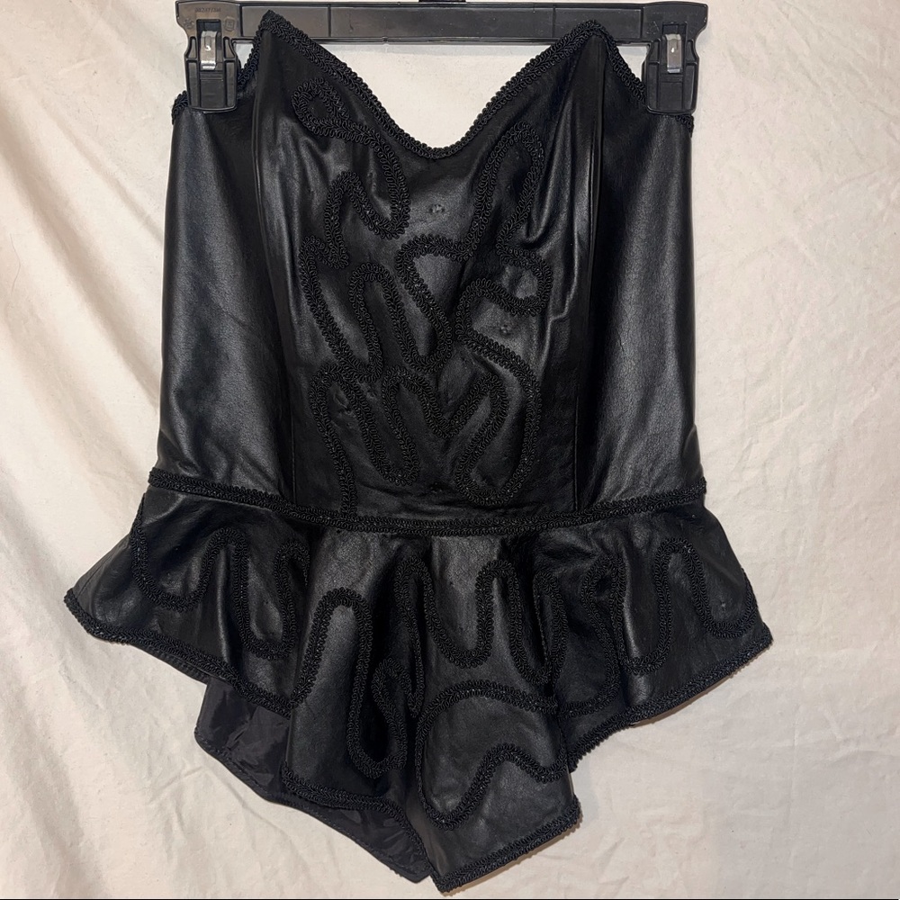 Vintage 80s Pia Rucci genuine black leather embroidered bustier